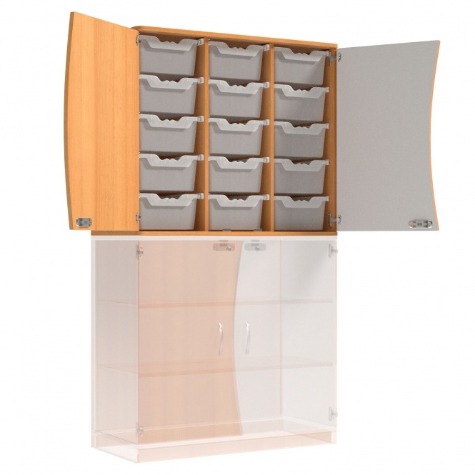 Wellentüren-Aufsatzschrank, 91 cm hoch, 105x50 cm (B/T), Tür rechts grau, 
